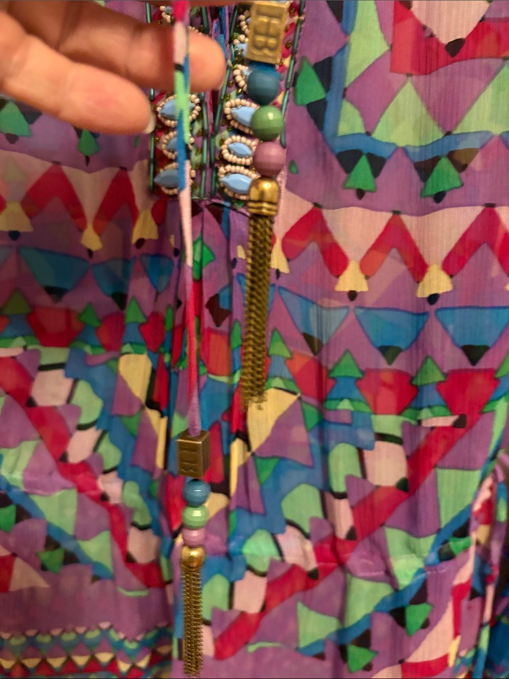 Hale Bob Purple Multi Geometric Sheer Silk Tunic/Coverup - Picture 6 of 12